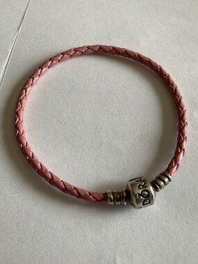 Pandora Rose Pink Braided Leather Bracelet with Silver Logo Clasp
